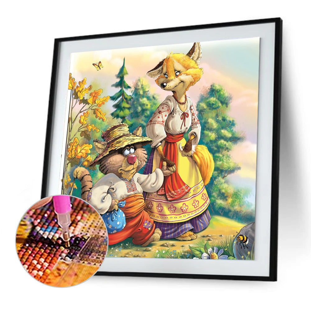 Wolf Mother And Tiger Cub - Full Round Drill Diamond Painting 30*30CM