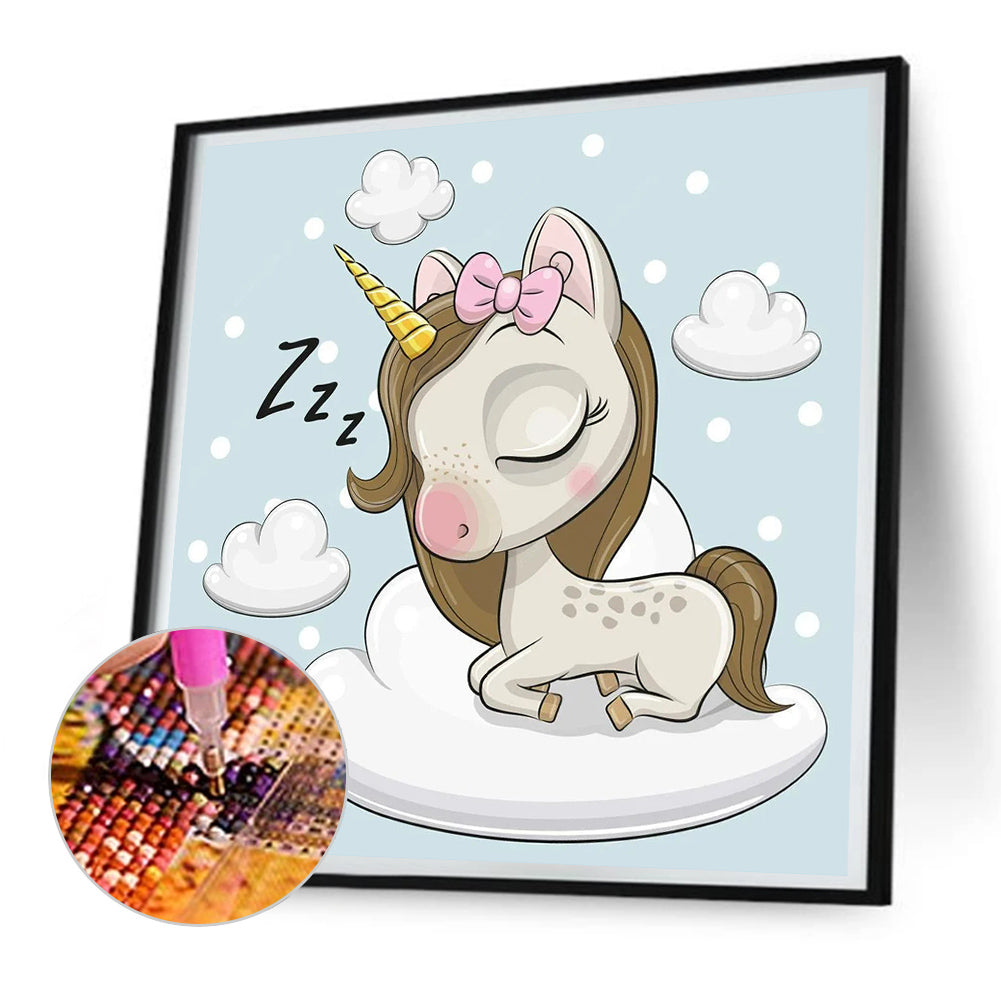 Unicorn Sleeping On Cloud - Full Round Drill Diamond Painting 30*30CM