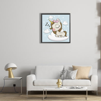 Unicorn Sleeping On Cloud - Full Round Drill Diamond Painting 30*30CM