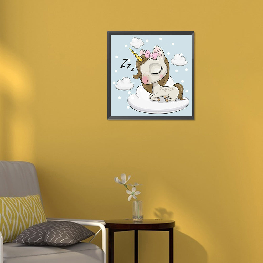 Unicorn Sleeping On Cloud - Full Round Drill Diamond Painting 30*30CM