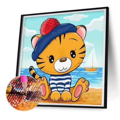 Tiger Cub On The Beach - Full Round Drill Diamond Painting 30*30CM