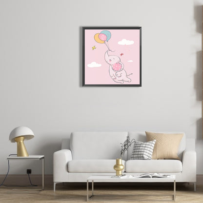 Baby Elephant Carried Away By Balloon - Full Round Drill Diamond Painting 30*30CM