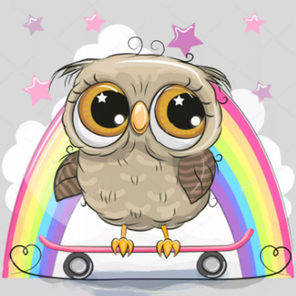 Rainbow Skateboard Little Owl - Full Round Drill Diamond Painting 30*30CM