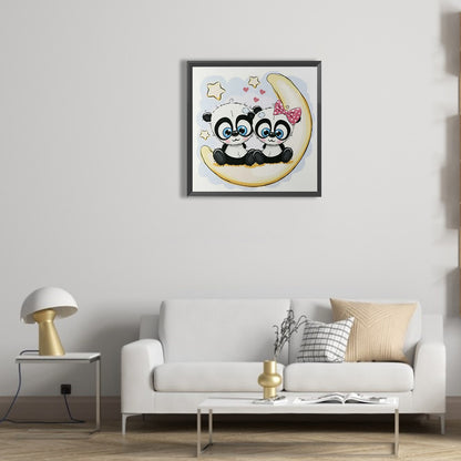 Two Pandas On The Moon - Full Round Drill Diamond Painting 30*30CM