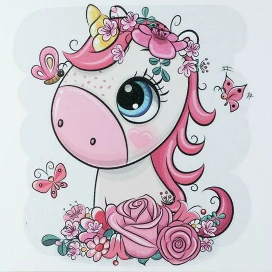 Pink Unicorn In Flowers - Full Round Drill Diamond Painting 30*30CM