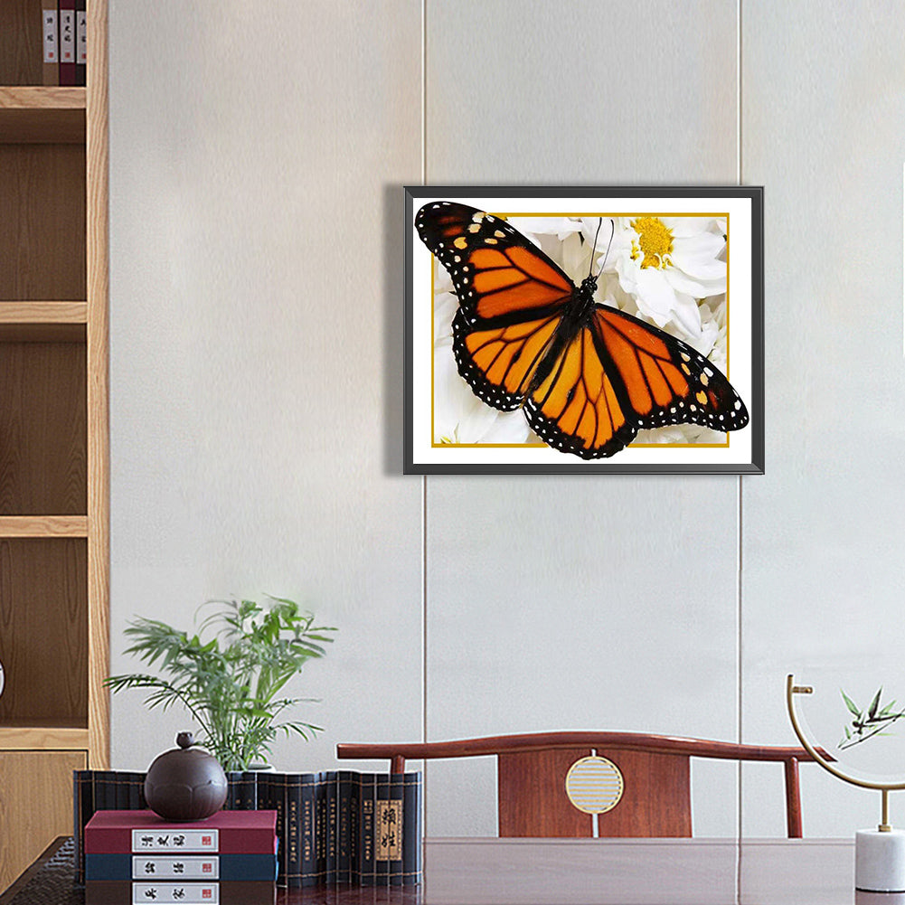 Orange Black Butterfly - Full Round Drill Diamond Painting 50*40CM