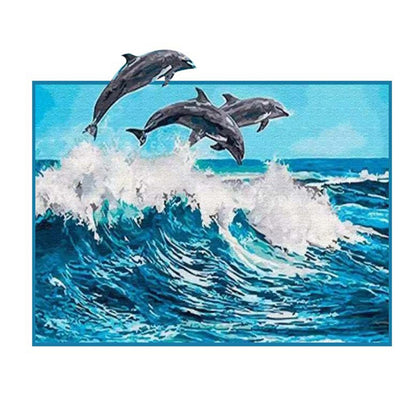 Whales Jumping Off Shore - Full Round Drill Diamond Painting 50*40CM
