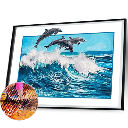 Whales Jumping Off Shore - Full Round Drill Diamond Painting 50*40CM