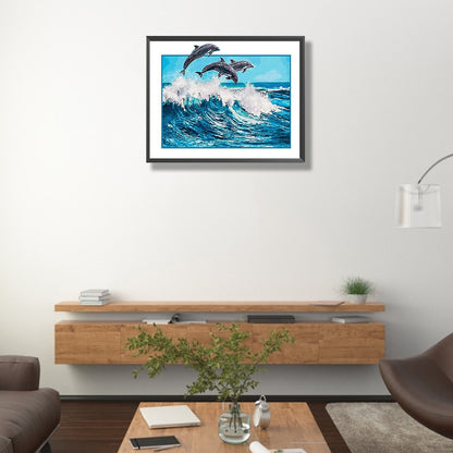 Whales Jumping Off Shore - Full Round Drill Diamond Painting 50*40CM