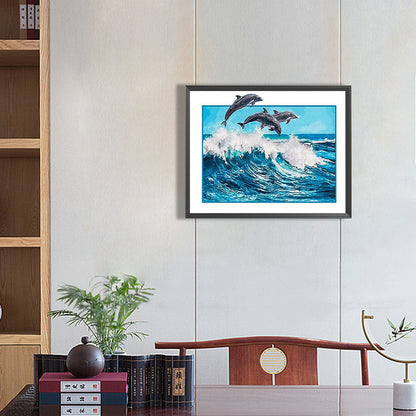 Whales Jumping Off Shore - Full Round Drill Diamond Painting 50*40CM