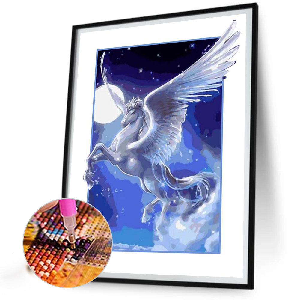 Pegasus Flying Under The Night Sky - Full Round Drill Diamond Painting 40*50CM