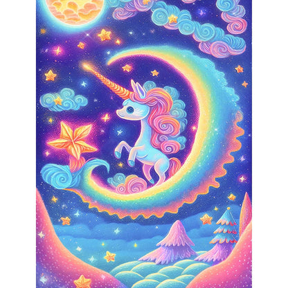 The Unicorn Running Towards The Moon - Full Round Drill Diamond Painting 30*40CM