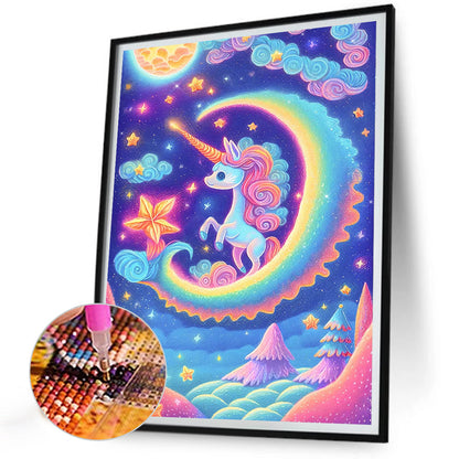 The Unicorn Running Towards The Moon - Full Round Drill Diamond Painting 30*40CM