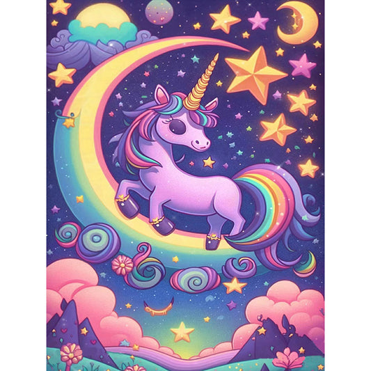 Unicorn Across The Moon - Full Round Drill Diamond Painting 30*40CM