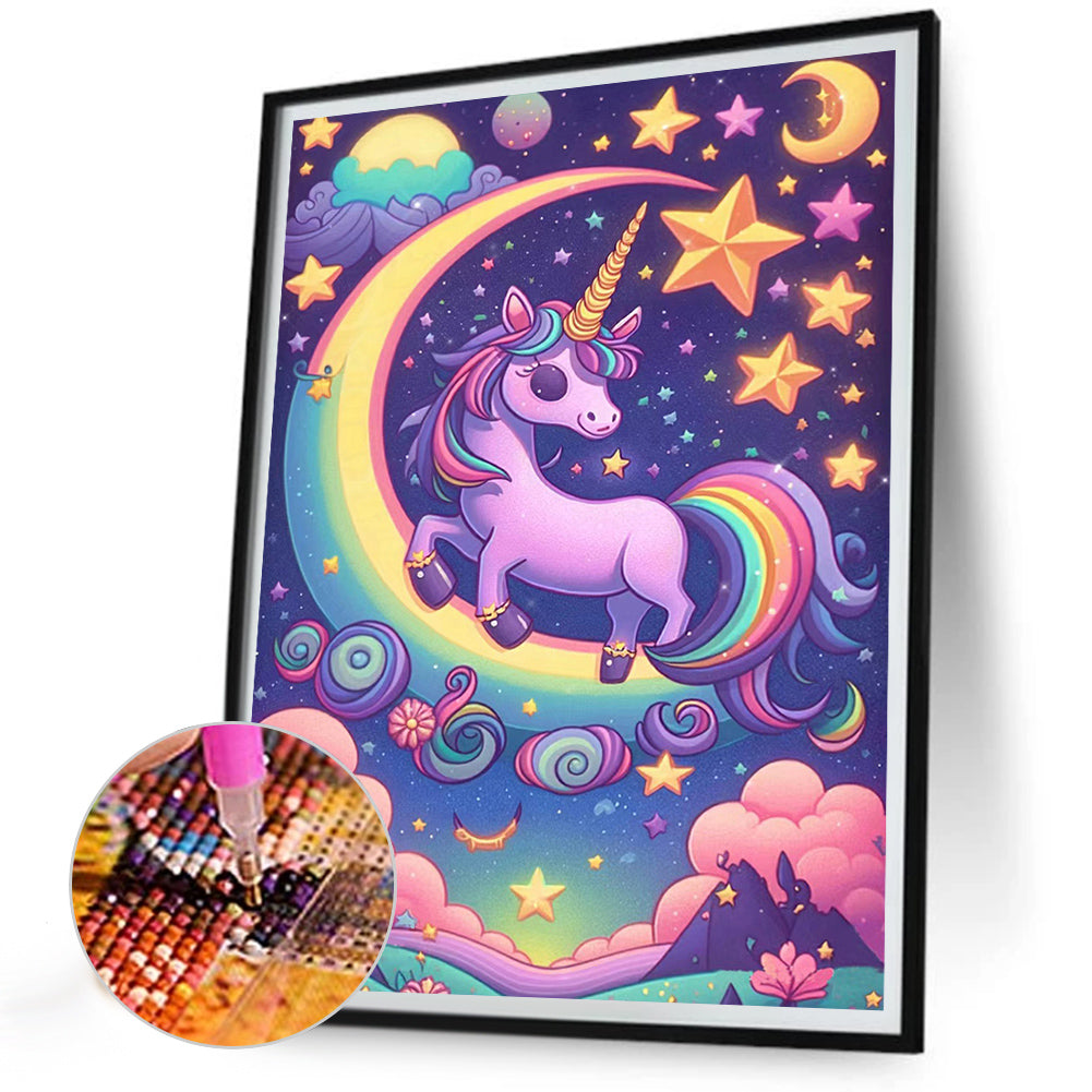 Unicorn Across The Moon - Full Round Drill Diamond Painting 30*40CM