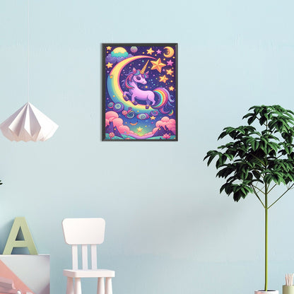 Unicorn Across The Moon - Full Round Drill Diamond Painting 30*40CM