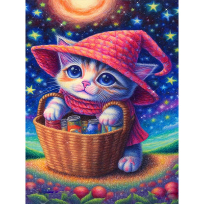 Cat Wearing Magic Hat - Full Round Drill Diamond Painting 30*40CM