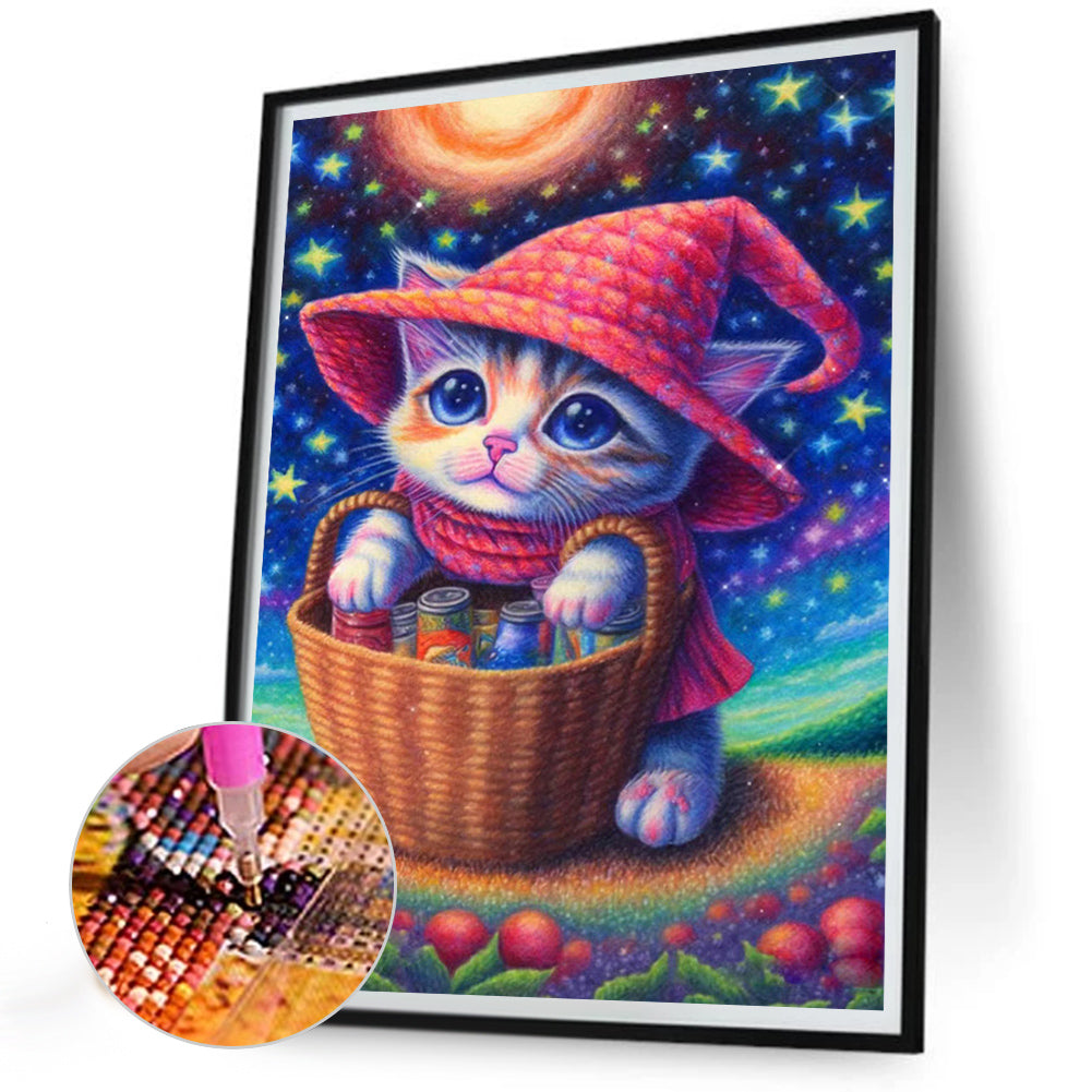 Cat Wearing Magic Hat - Full Round Drill Diamond Painting 30*40CM