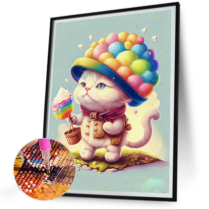 Cat Holding Cream - Full Round Drill Diamond Painting 30*40CM