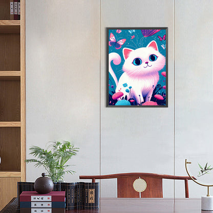 Little White Cat Playing - Full Round Drill Diamond Painting 30*40CM