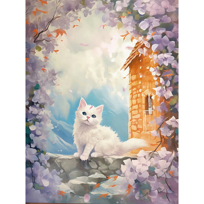 Cat Admiring Flowers - Full Round Drill Diamond Painting 30*40CM