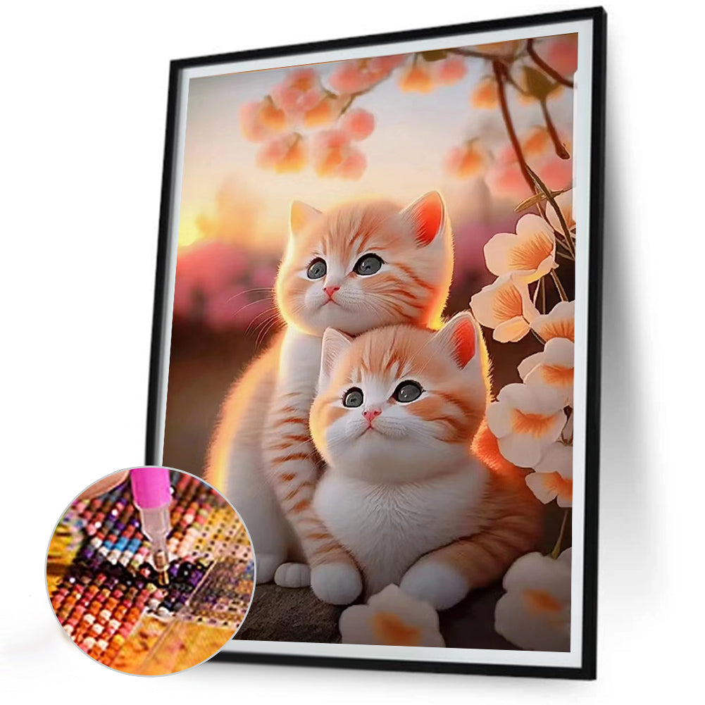 Cats Watching The Sunset Together - Full Round Drill Diamond Painting 30*40CM