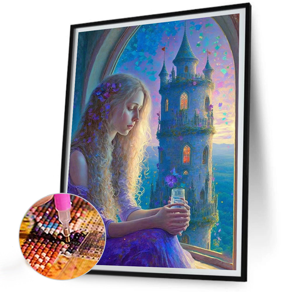 Silent Long Haired Girl - Full Round Drill Diamond Painting 30*40CM