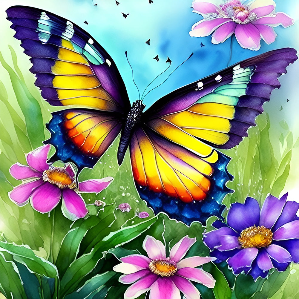 Butterfly In The Garden - Full Round Drill Diamond Painting 30*30CM