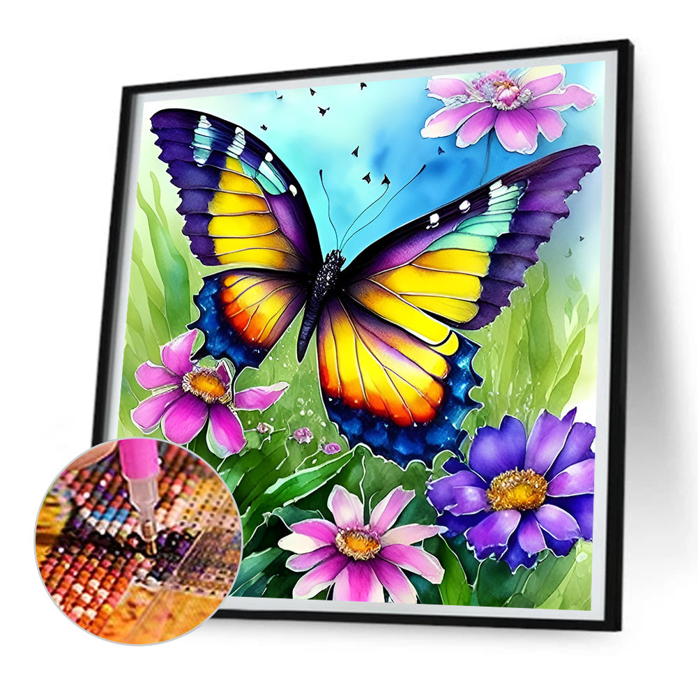 Butterfly In The Garden - Full Round Drill Diamond Painting 30*30CM