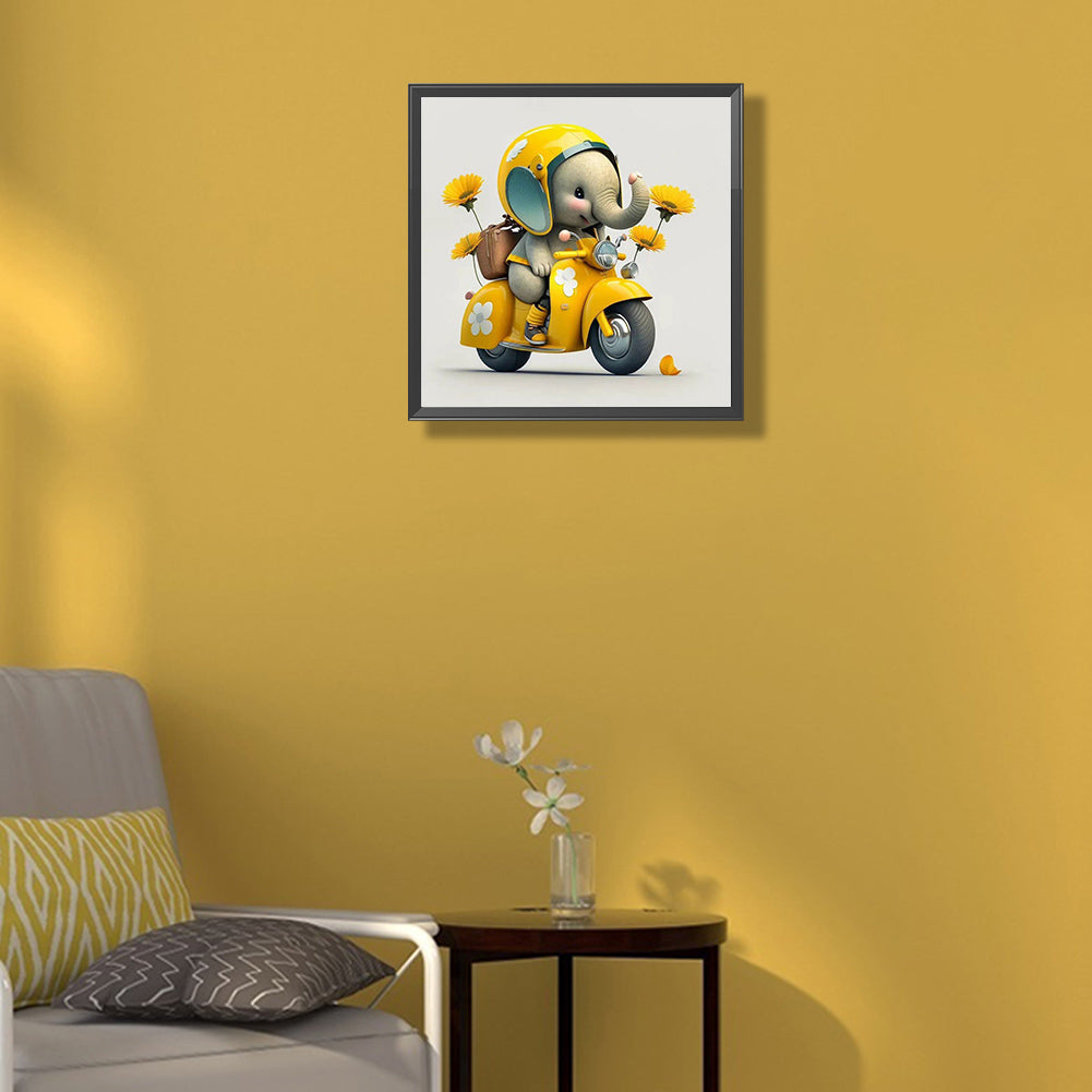 Elephant Riding A Yellow Car - Full Round Drill Diamond Painting 30*30CM