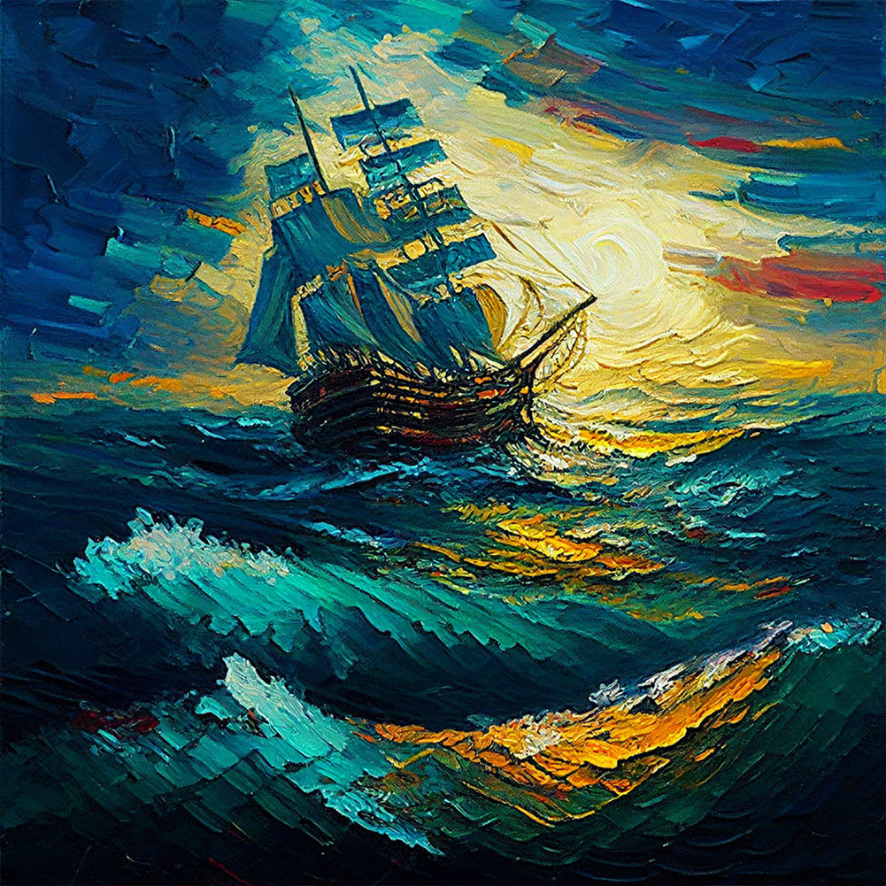 Sailing Boat - Full Round Drill Diamond Painting 30*30CM