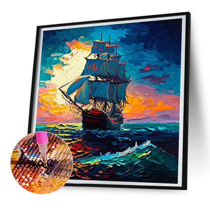 Sailing Boat - Full Round Drill Diamond Painting 30*30CM