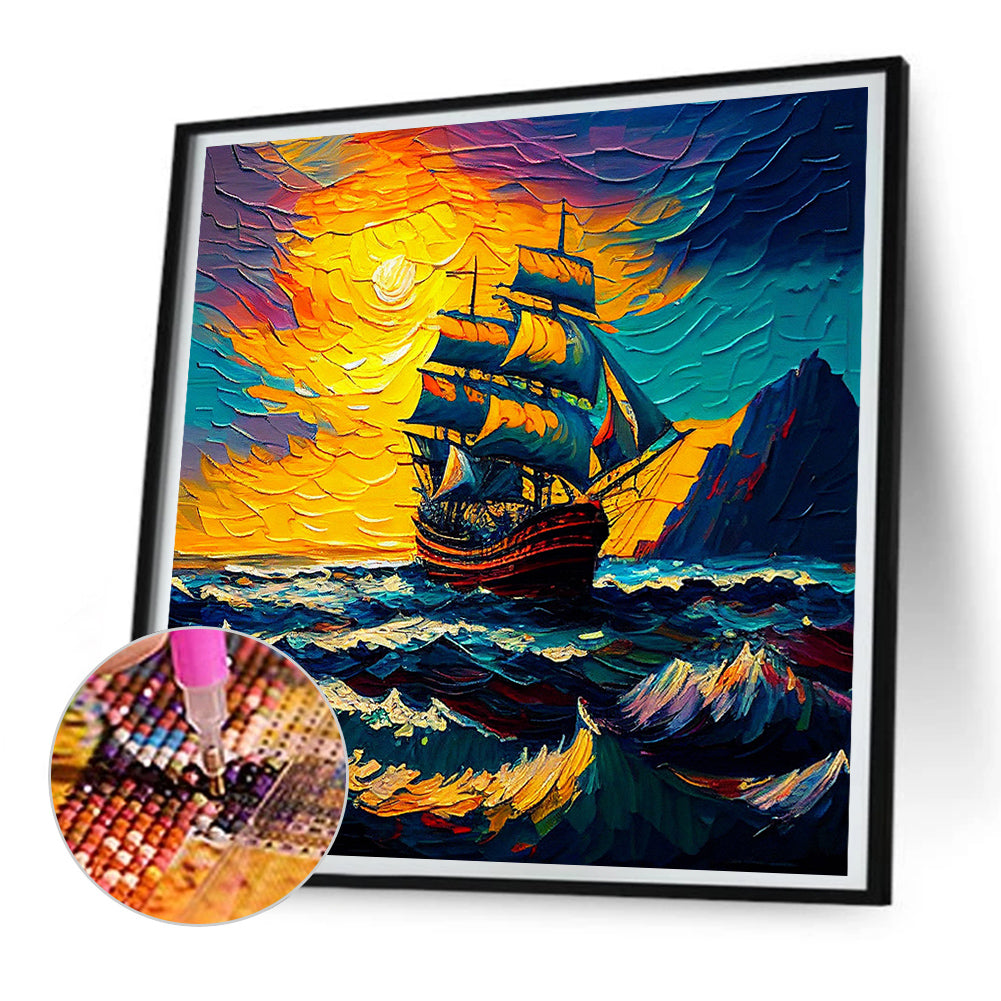 Sailing Boat - Full Round Drill Diamond Painting 30*30CM