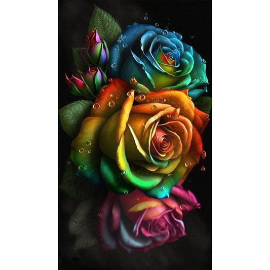 Colorful Water Drop Rose - Full Round Drill Diamond Painting 40*70CM