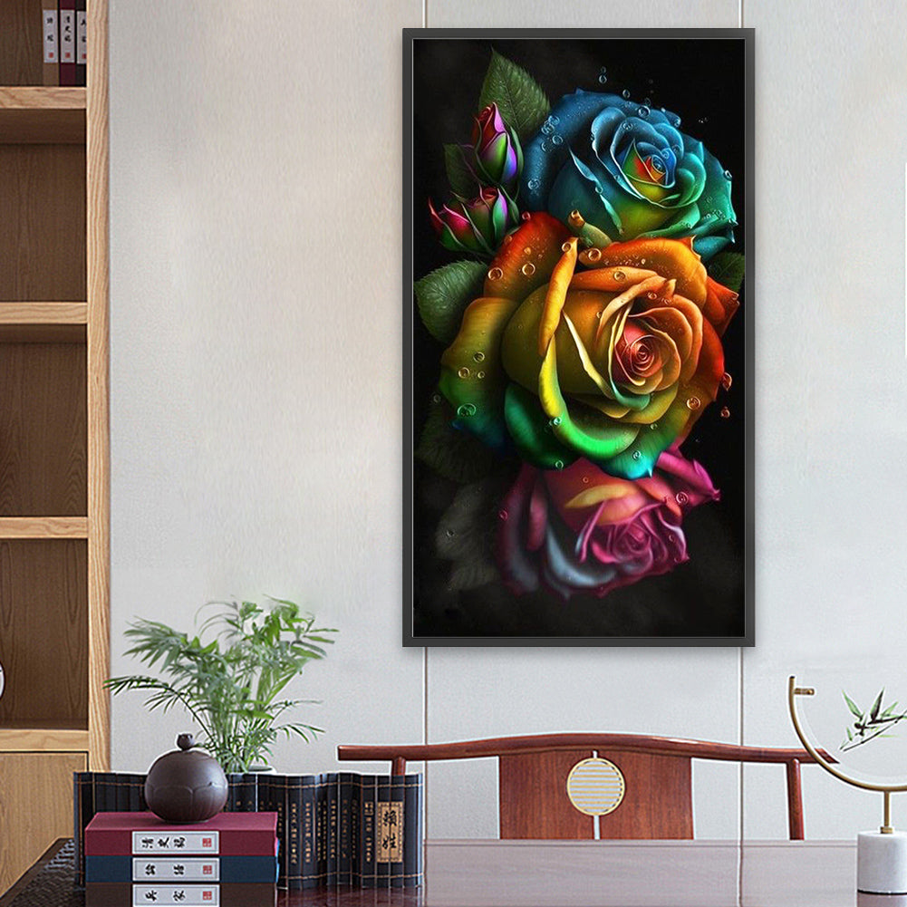 Colorful Water Drop Rose - Full Round Drill Diamond Painting 40*70CM