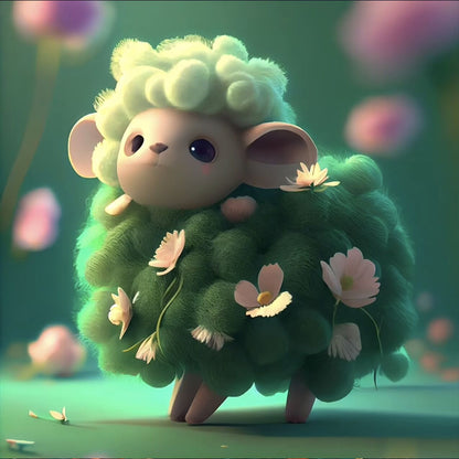 Green Animal Sheep - Full Round Drill Diamond Painting 30*30CM