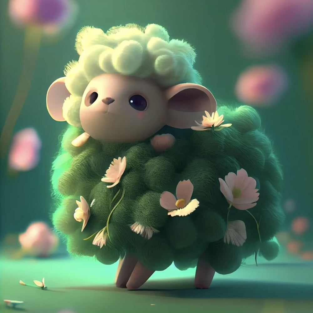 Green Animal Sheep - Full Round Drill Diamond Painting 30*30CM