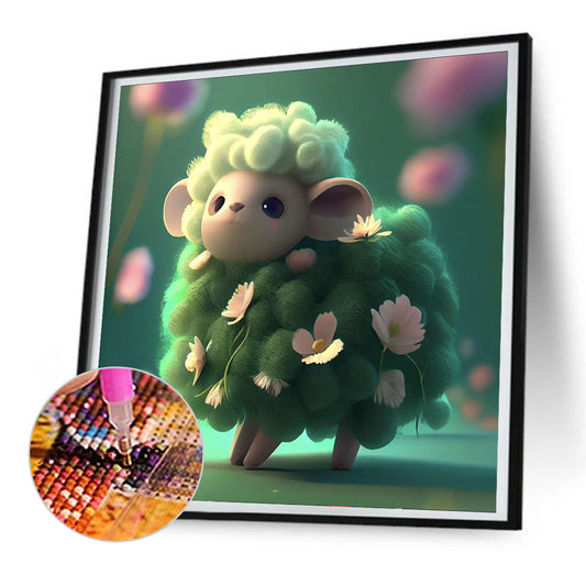 Green Animal Sheep - Full Round Drill Diamond Painting 30*30CM