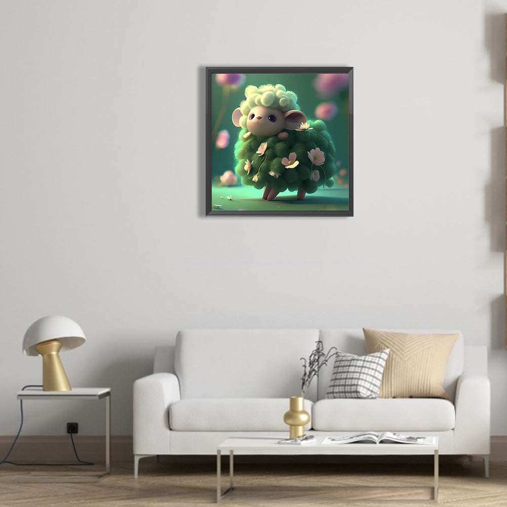 Green Animal Sheep - Full Round Drill Diamond Painting 30*30CM