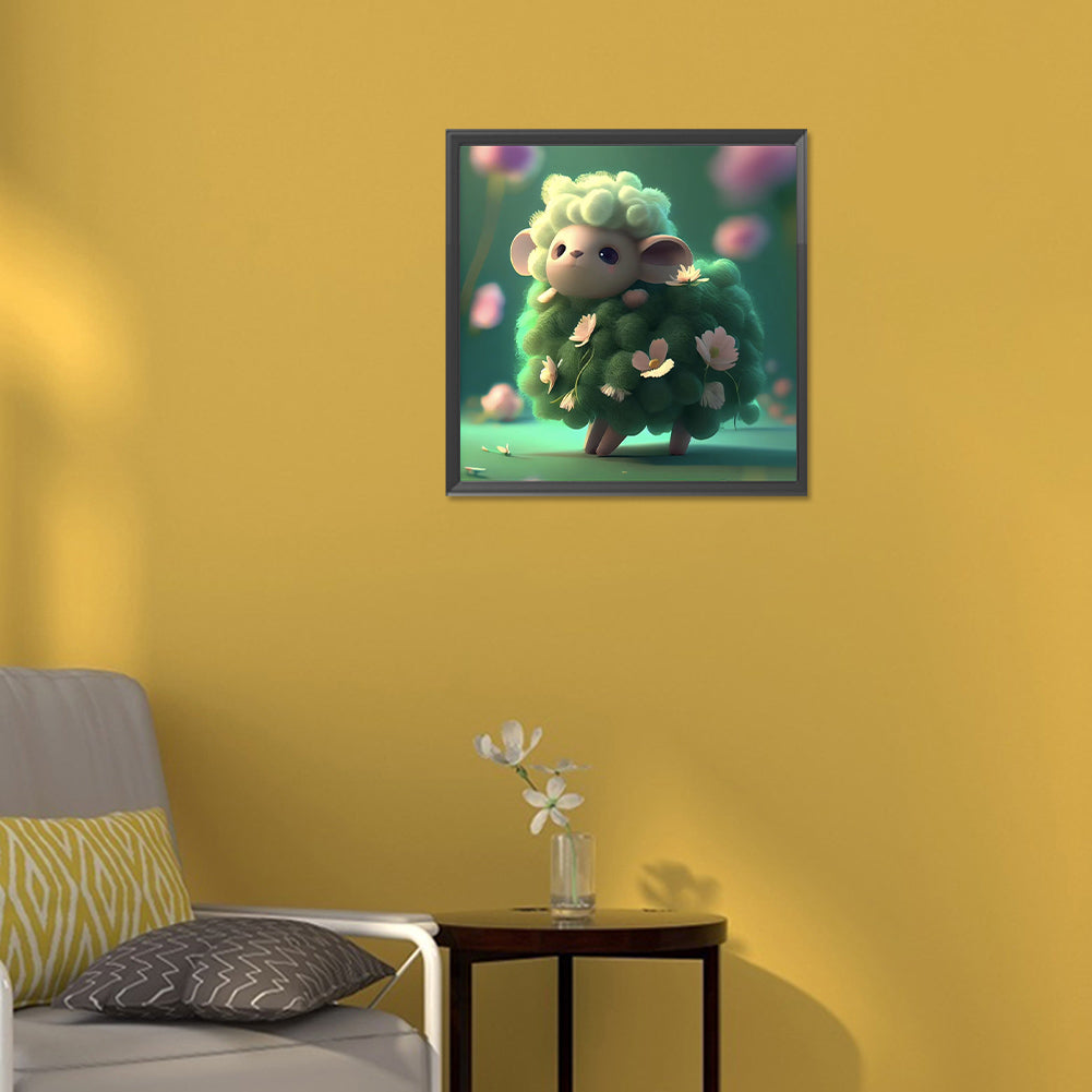 Green Animal Sheep - Full Round Drill Diamond Painting 30*30CM