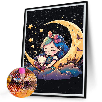 Moon Girl And Cat - Full Round Drill Diamond Painting 30*40CM