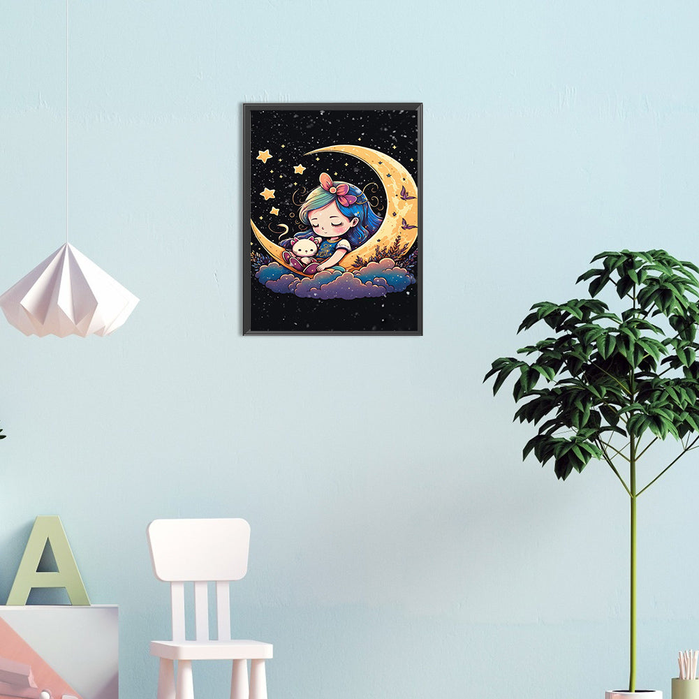 Moon Girl And Cat - Full Round Drill Diamond Painting 30*40CM