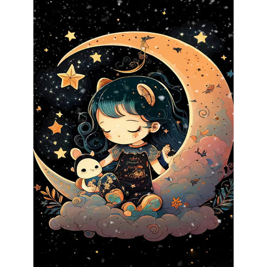 Moon Girl And Dolls - Full Round Drill Diamond Painting 30*40CM