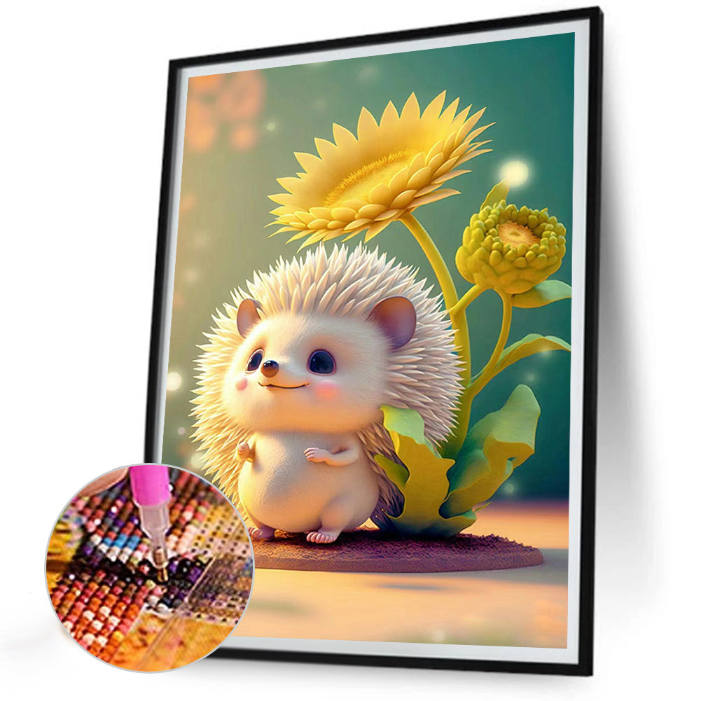 Little Hedgehog And Sunflower - Full Round Drill Diamond Painting 30*40CM