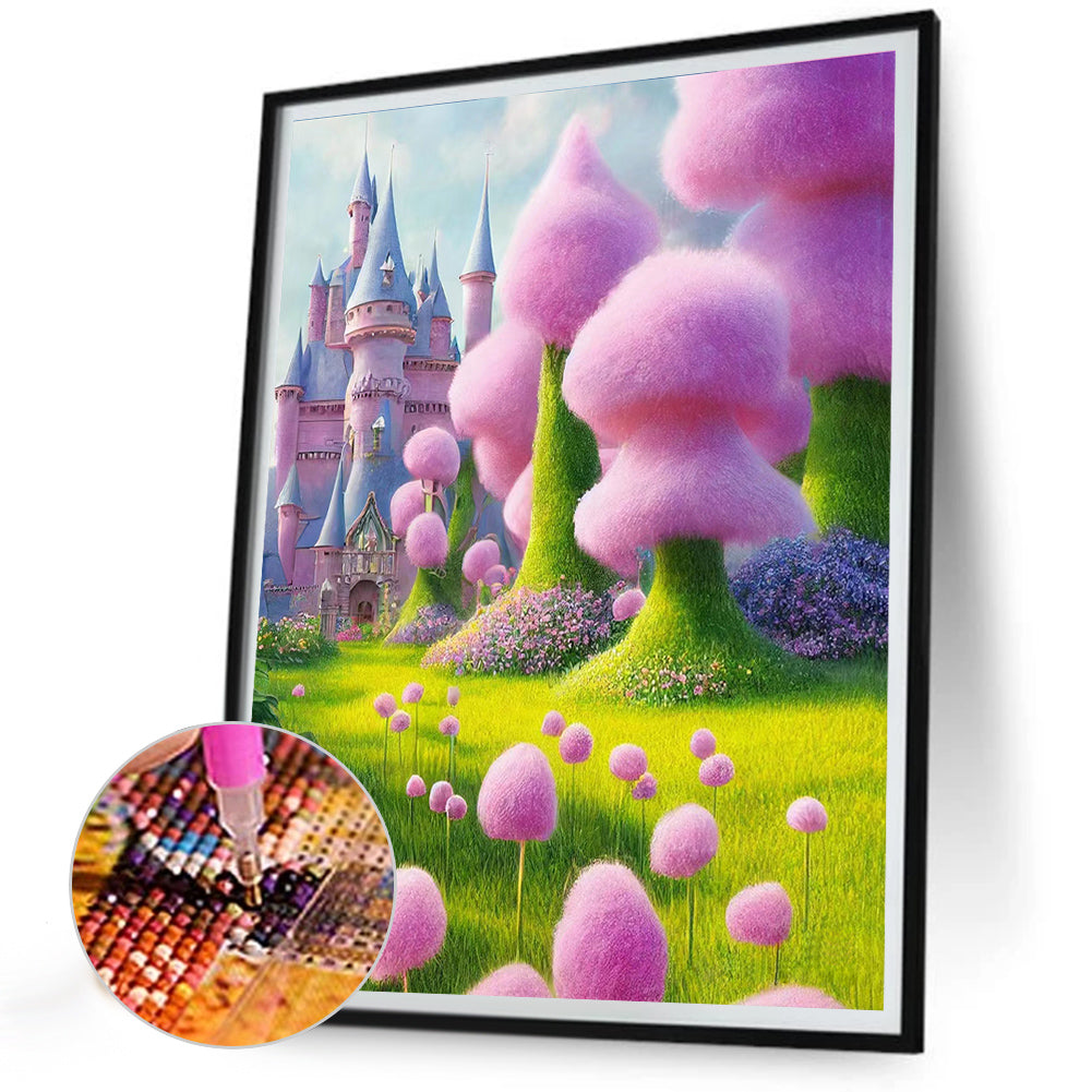 The Castle Guided By The Flower Tree - Full Round Drill Diamond Painting 30*40CM