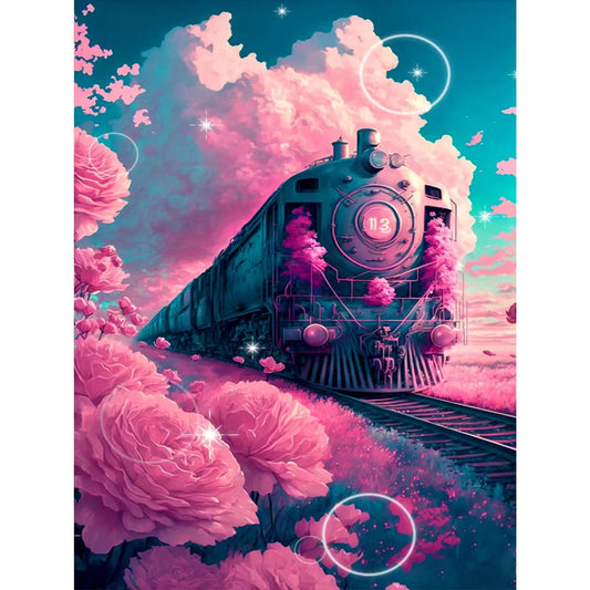 The Train Passing Through The Sea Of Flowers - Full Round Drill Diamond Painting 30*40CM