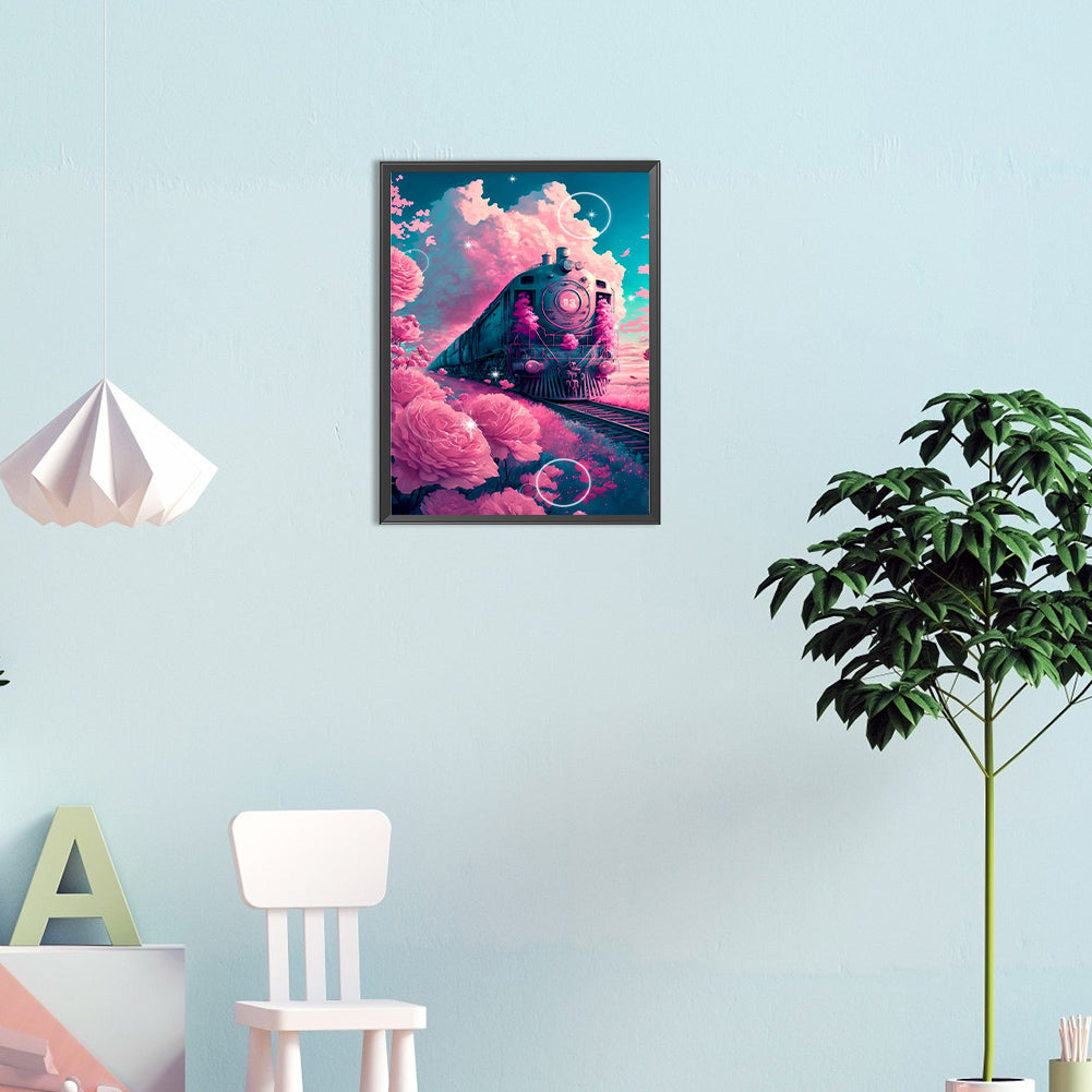 The Train Passing Through The Sea Of Flowers - Full Round Drill Diamond Painting 30*40CM