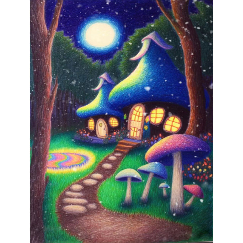 House Under Moonlight - Full Round Drill Diamond Painting 30*40CM