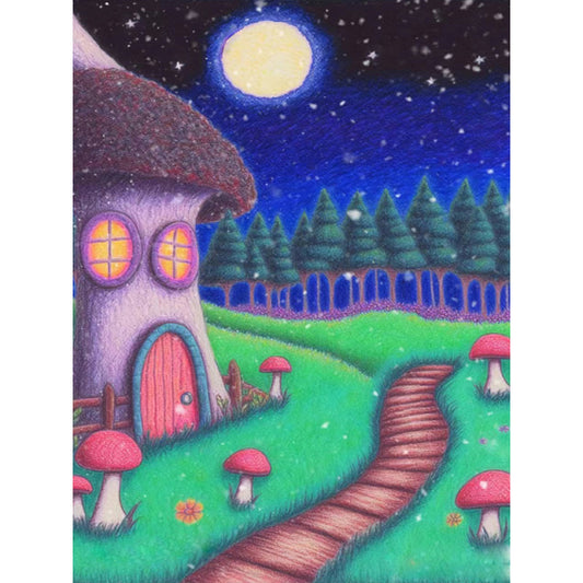 The House Next To The Path Under The Moon - Full Round Drill Diamond Painting 30*40CM