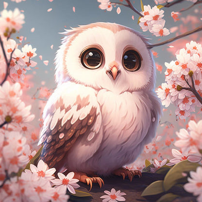 Owl Standing On Flower Tree - Full Round Drill Diamond Painting 30*30CM